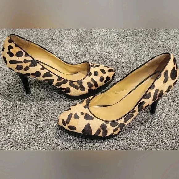 VTG Nine West NW7PRISILLA Leopard print stiletto pumps, real fur, size 6.5M - Picture 8 of 10